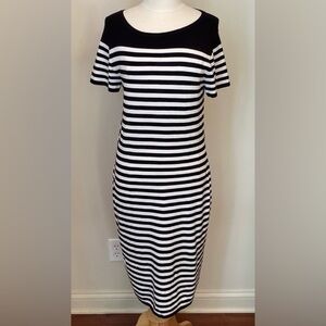 Torrid Black White Striped SZ L Classic Modern Effortless Chic Knit Maxi Dress